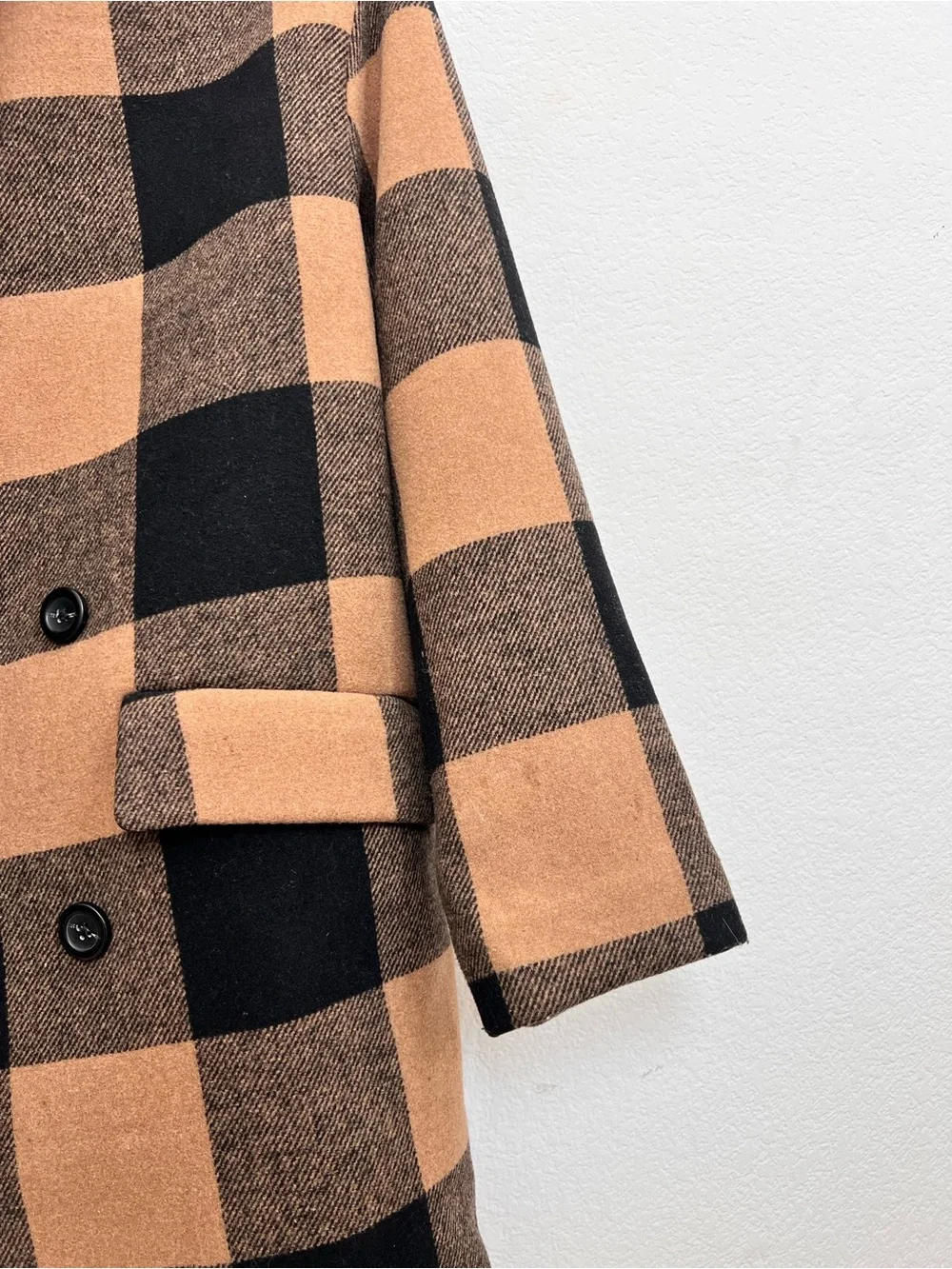 Abercrombie & Fitch Wool Blend Brown Black Plaid Peacoat Jacket Women's XXSP